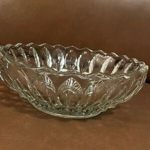 Vintage Large Glass Center Table Scalloped Rim Serving Bowl
